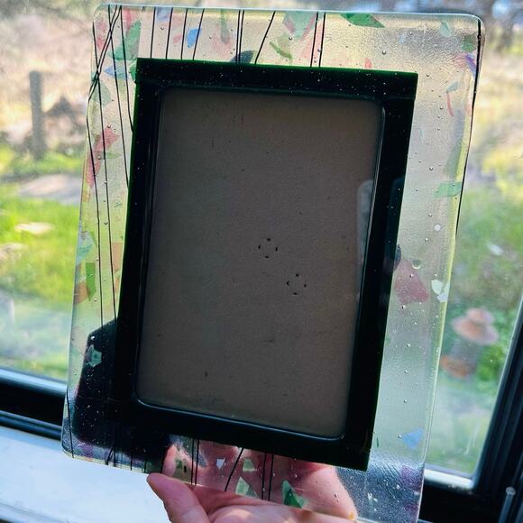 Terragrafics Vintage Art Glass Picture Photo Frame Green Purple Clear - Picture 3 of 13